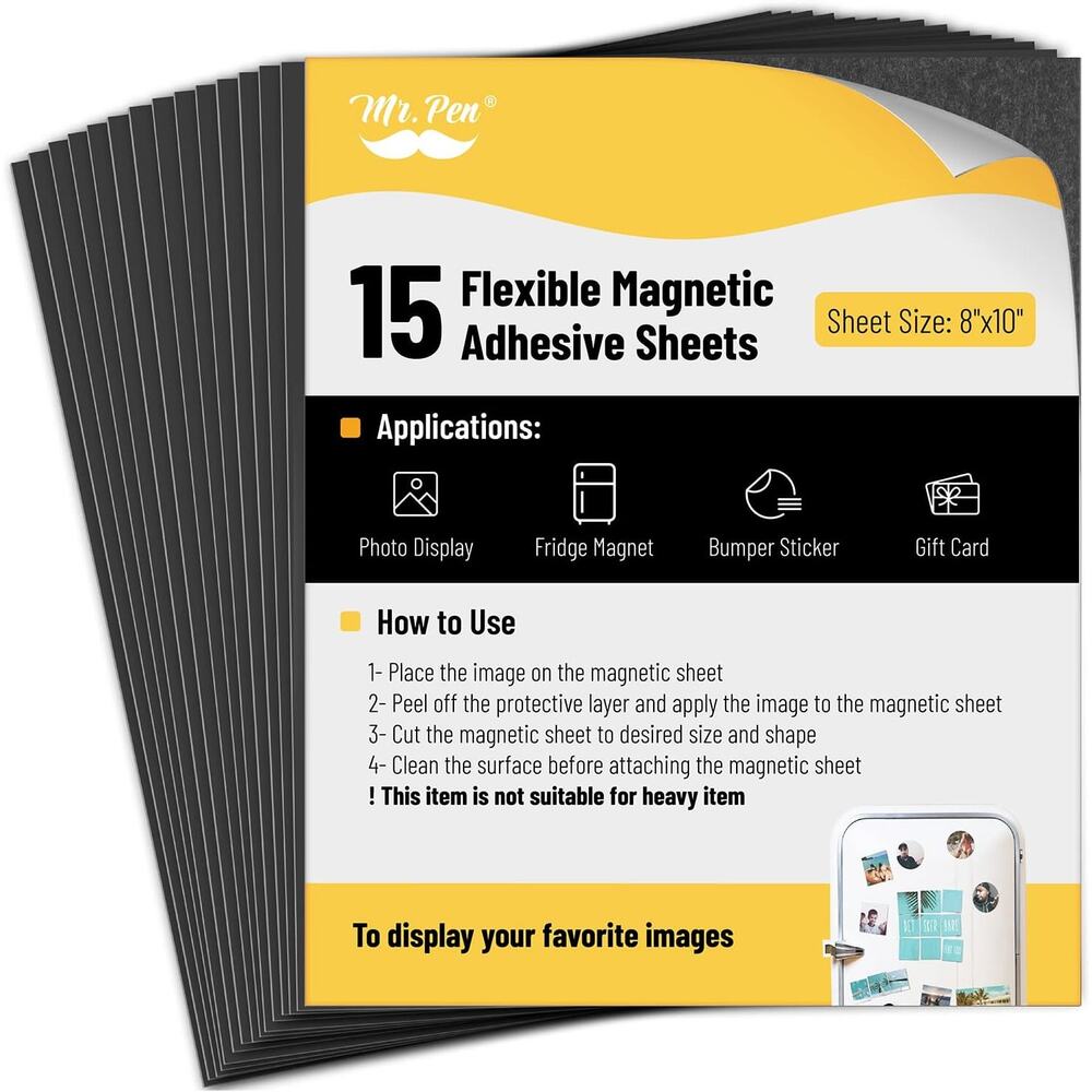 Mr. Pen- Flexible Magnetic Sheets with Adhesive, 8" x 10", 15 Pack